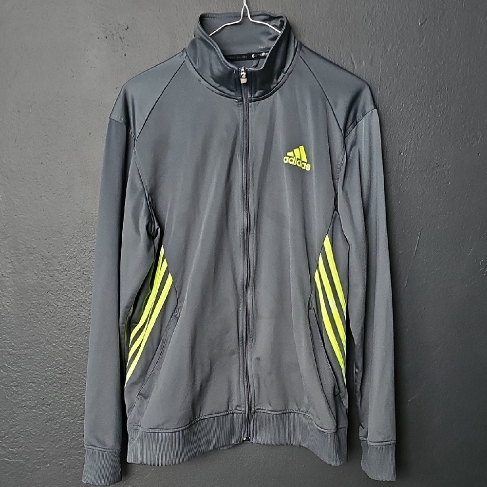 Adidas Gray and Yellow Lightweight Jacket with Stand-Up Collar